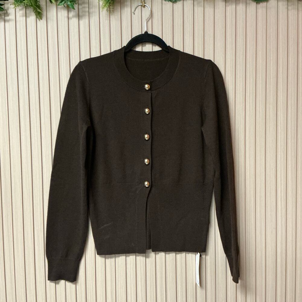 Commense Metal Button Knit Cardigan Dark Brown Size M - Picture 2 of 9